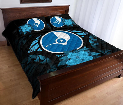 Yap Polynesian Quilt Bed Set Hibiscus Blue
