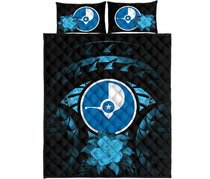 Yap Polynesian Quilt Bed Set Hibiscus Blue