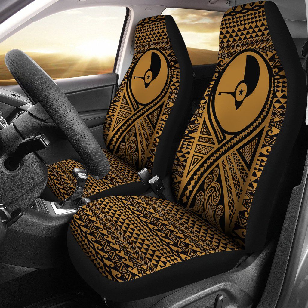 Yap Car Seat Cover - Yap Flag Polynesian Tattoo Gold