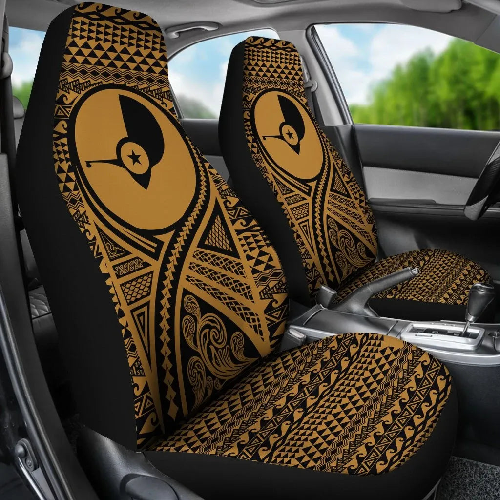 Yap Car Seat Cover - Yap Flag Polynesian Tattoo Gold