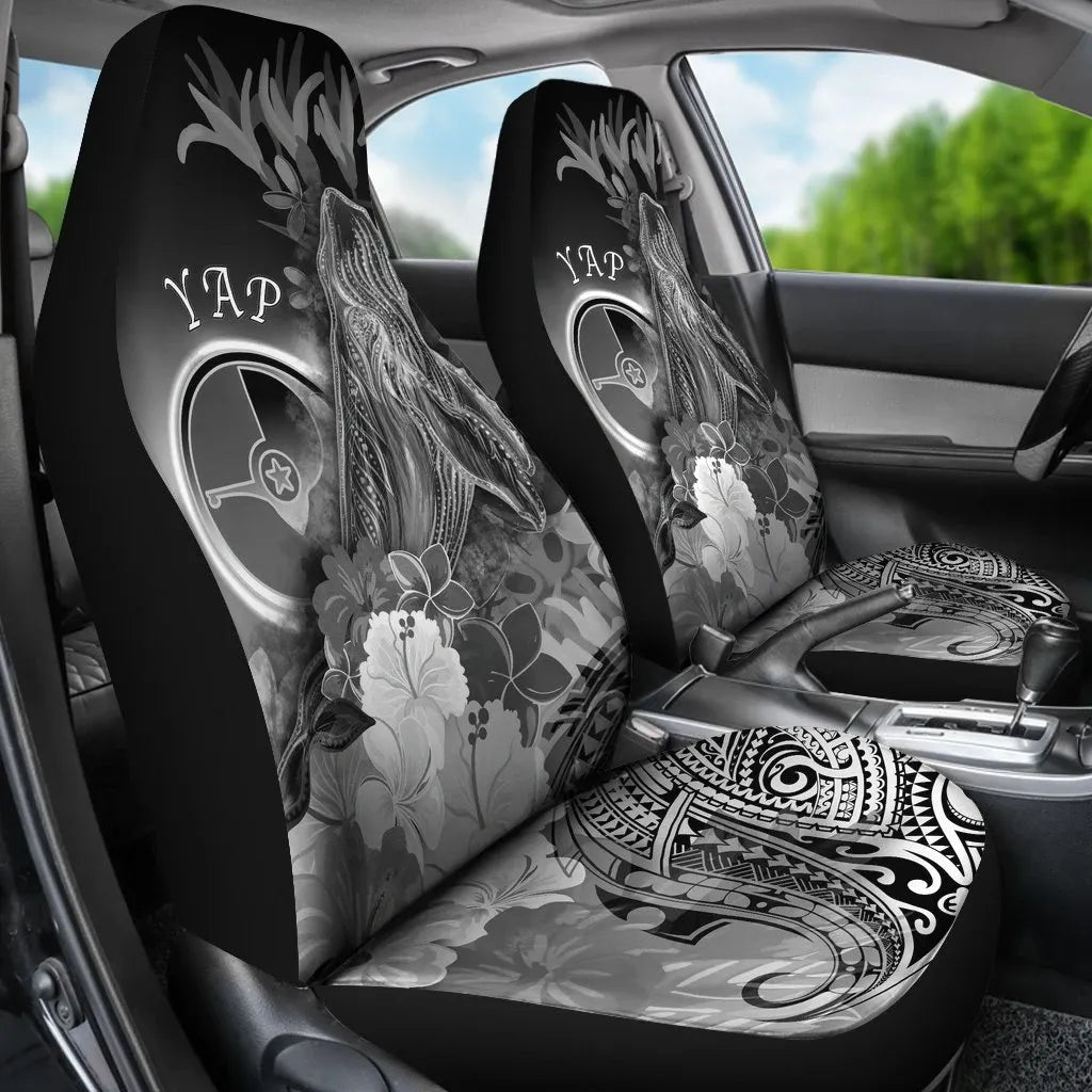 Yap Car Seat Covers - Humpback Whale with Tropical Flowers (White)