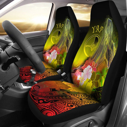 Yap Car Seat Covers - Humpback Whale with Tropical Flowers (Yellow)