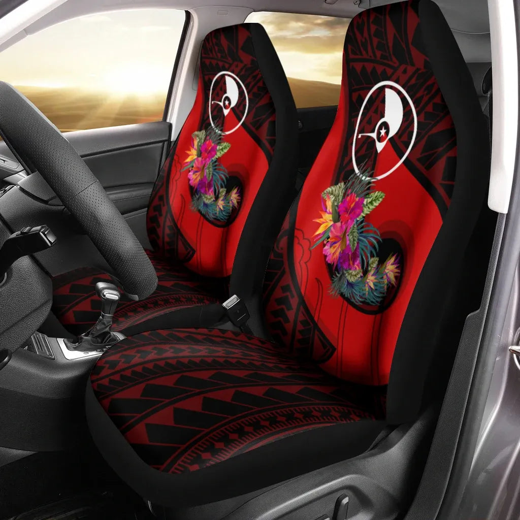 Yap Car Seat Covers - Polynesian Hook And Hibiscus (Red)
