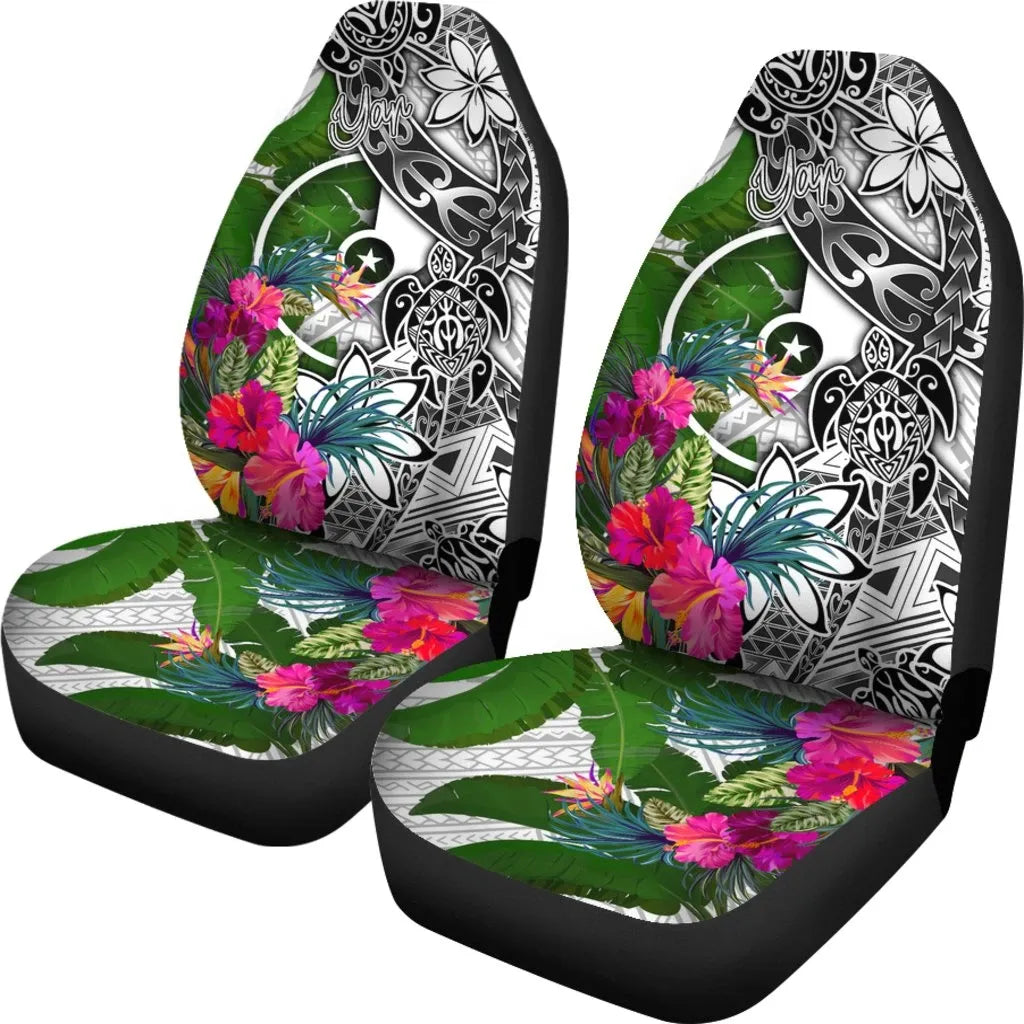 Yap Car Seat Covers White - Turtle Plumeria Banana Leaf