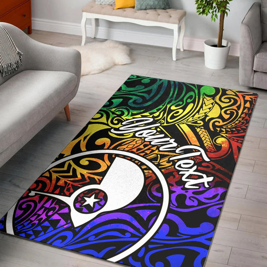 Yap Custom Personalised Area Rug - Rainbow Polynesian Pattern