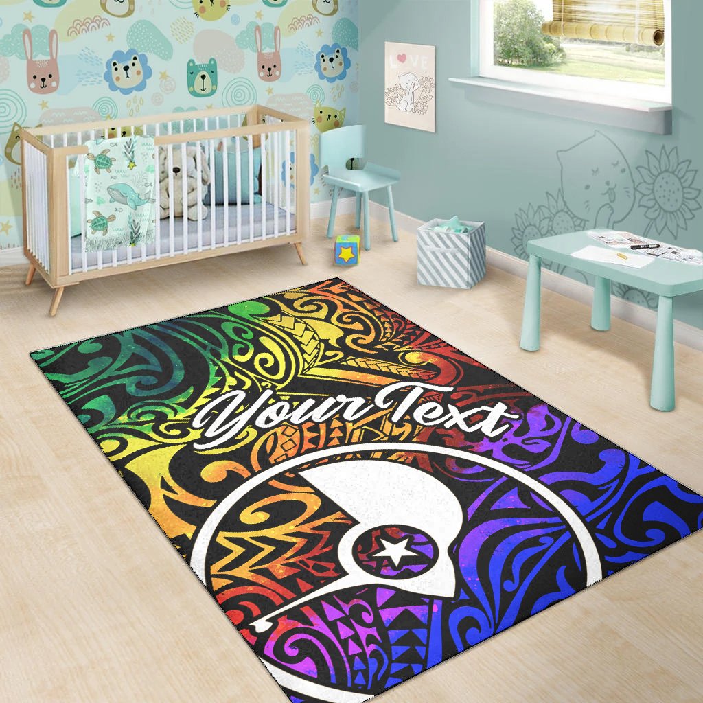 Yap Custom Personalised Area Rug - Rainbow Polynesian Pattern
