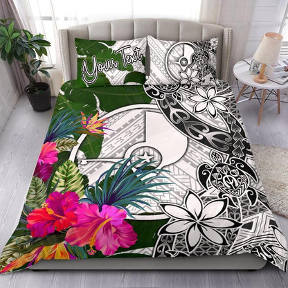 Yap Custom Personalised Bedding Set White - Turle Plumeria Banana Leaf