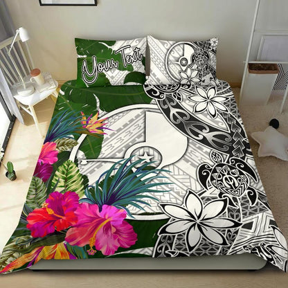 Yap Custom Personalised Bedding Set White - Turle Plumeria Banana Leaf
