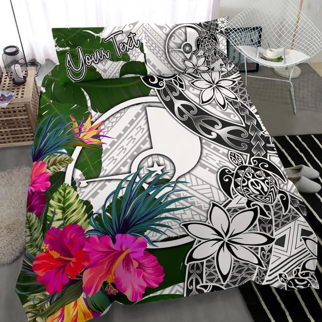 Yap Custom Personalised Bedding Set White - Turle Plumeria Banana Leaf