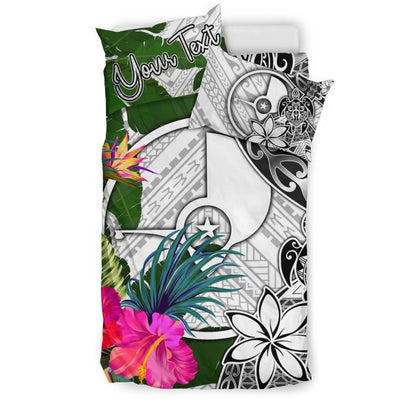 Yap Custom Personalised Bedding Set White - Turle Plumeria Banana Leaf