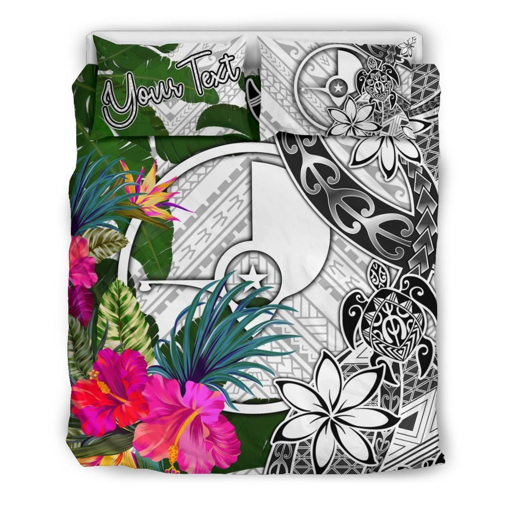 Yap Custom Personalised Bedding Set White - Turle Plumeria Banana Leaf