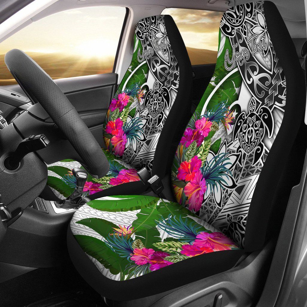 Yap Custom Personalised Car Seat Covers White - Turtle Plumeria Banana Leaf