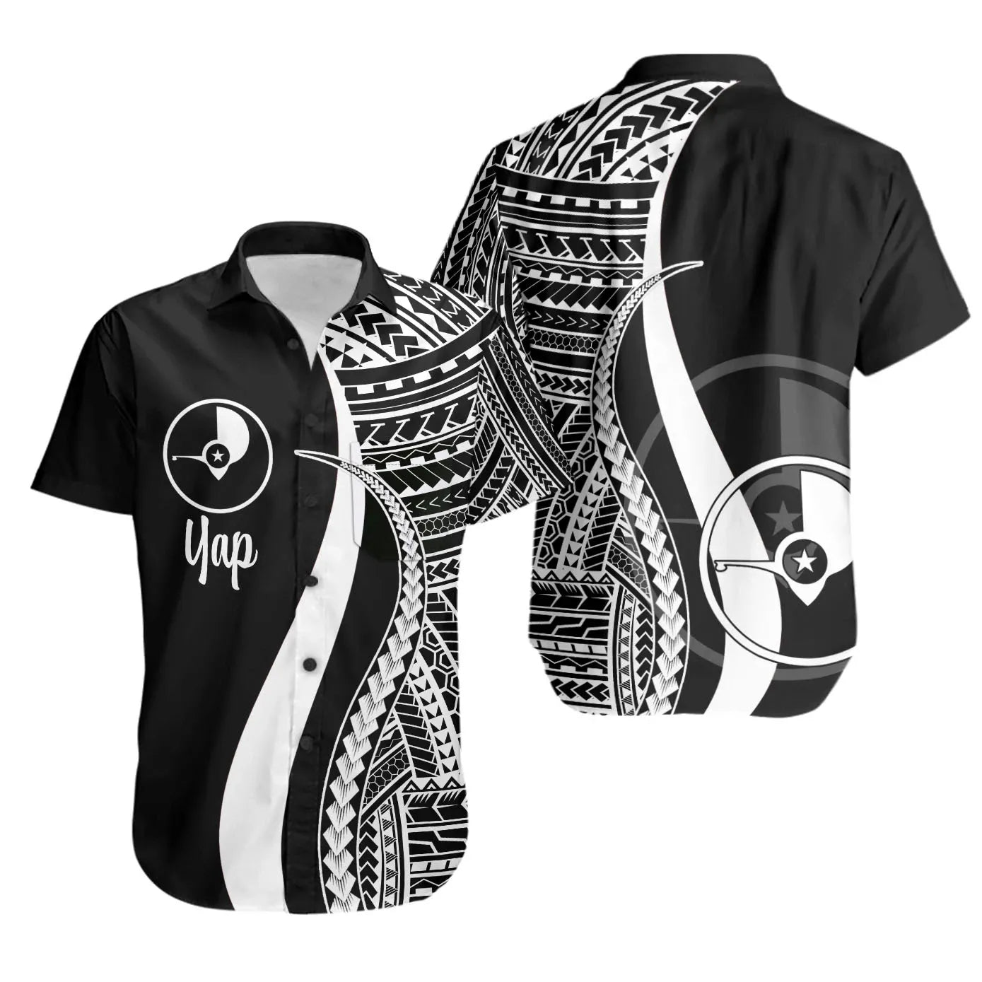 Yap Custom Personalised Short Sleeve Shirt - White Polynesian Tentacle Tribal Pattern