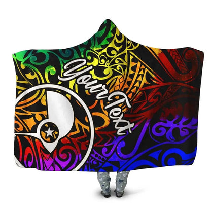 Yap Custom Personalised Hooded Blanket - Rainbow Polynesian Pattern