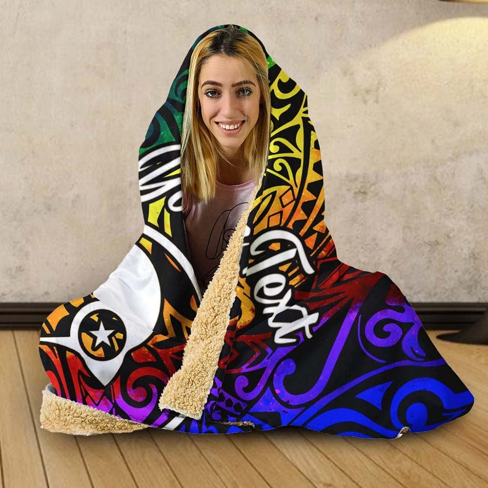 Yap Custom Personalised Hooded Blanket - Rainbow Polynesian Pattern