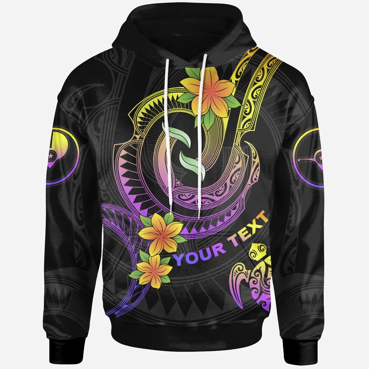Yap Custom Personalised Hoodie - Plumeria Flowers with Polynesian Patterns