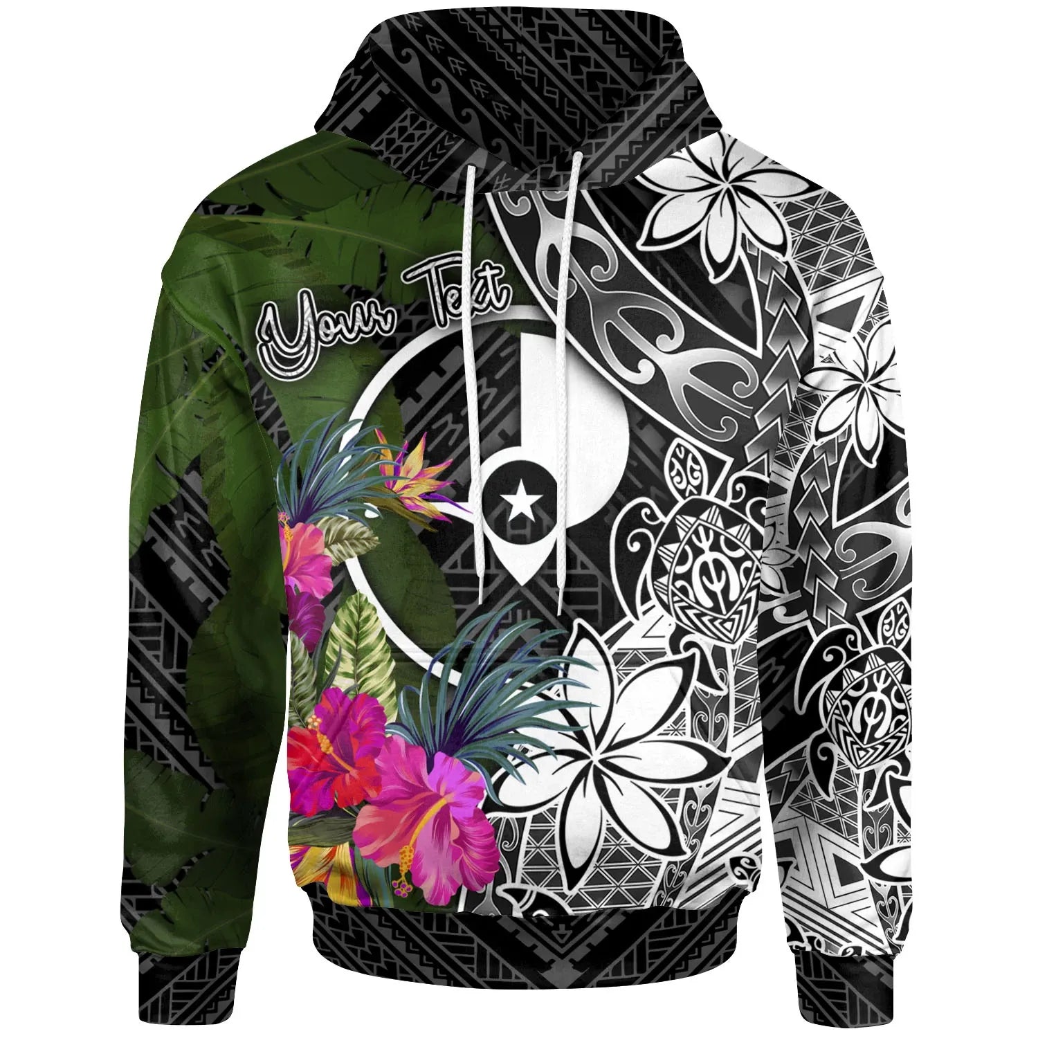 Yap Custom Personalised Hoodie - Turtle Plumeria Banana Leaf