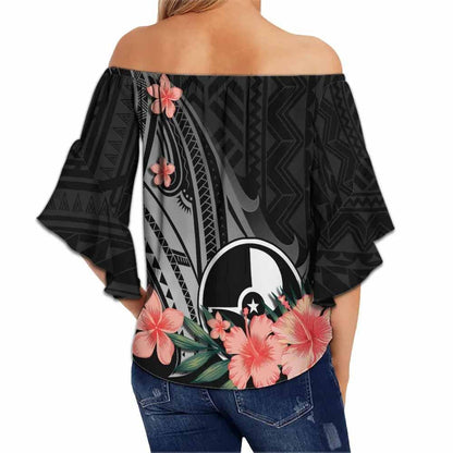 Yap Custom Personalised Off Shoulder Wrap Waist Top - Polynesian Hibiscus Pattern Style