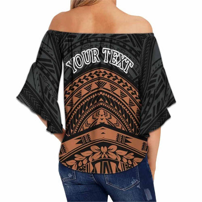 Yap Custom Personalised Off Shoulder Wrap Waist Top - Tribal Pattern Hibiscus