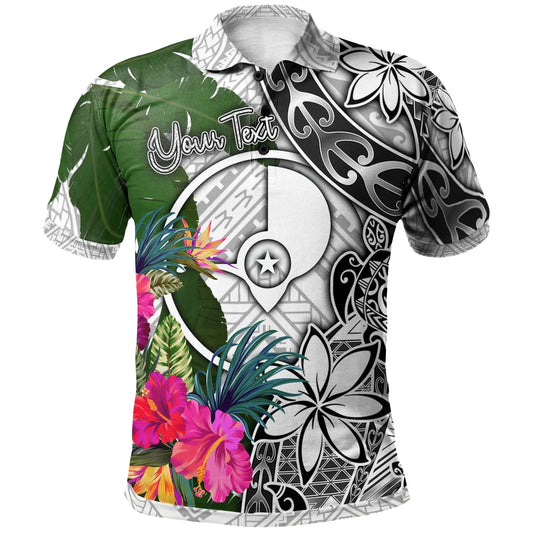 Yap Custom Personalised Polo Shirt White - Turtle Plumeria Banana Leaf