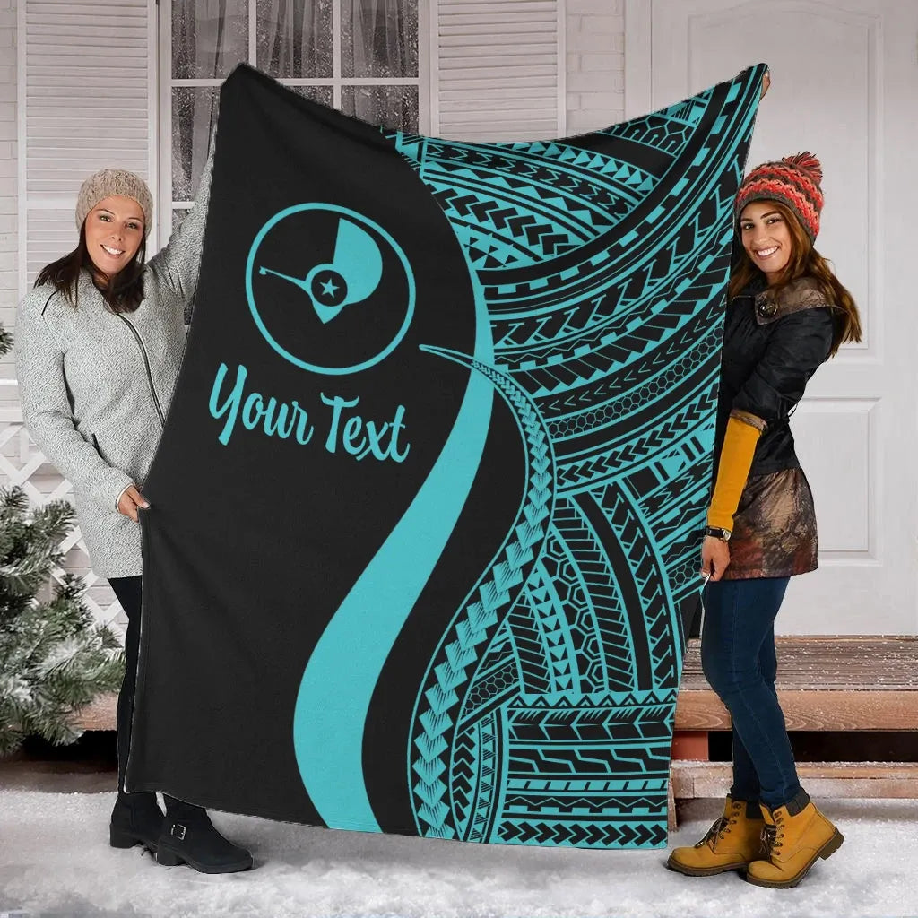Yap Custom Personalised Premium Blanket - Turquoise Polynesian Tentacle Tribal Pattern