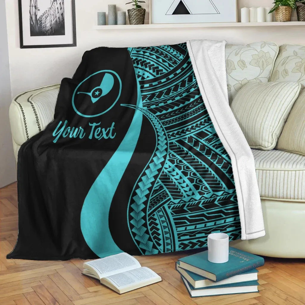 Yap Custom Personalised Premium Blanket - Turquoise Polynesian Tentacle Tribal Pattern