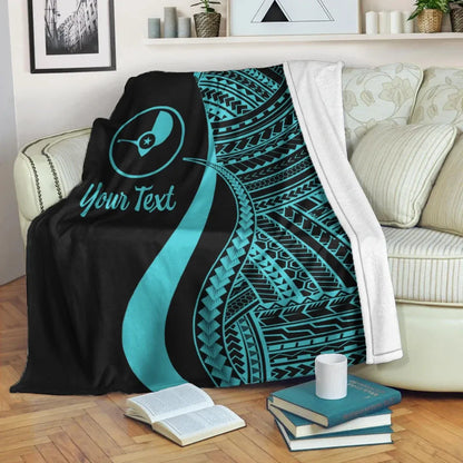 Yap Custom Personalised Premium Blanket - Turquoise Polynesian Tentacle Tribal Pattern