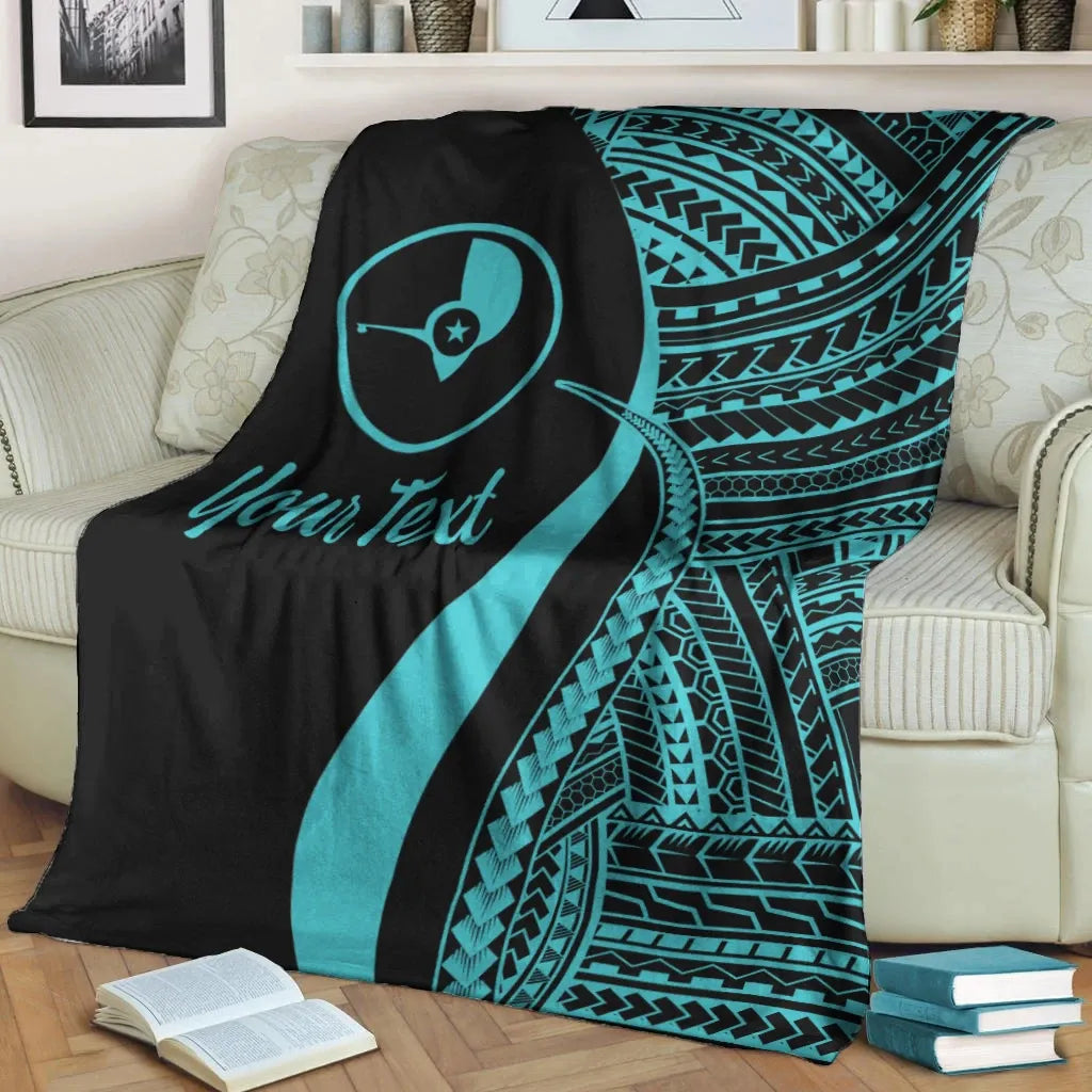 Yap Custom Personalised Premium Blanket - Turquoise Polynesian Tentacle Tribal Pattern