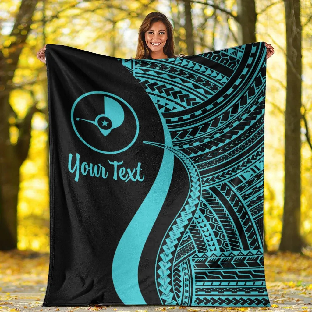 Yap Custom Personalised Premium Blanket - Turquoise Polynesian Tentacle Tribal Pattern