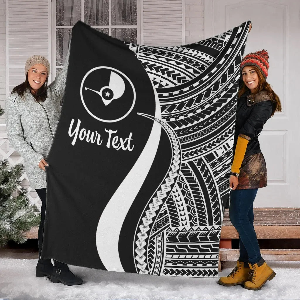 Yap Custom Personalised Premium Blanket - White Polynesian Tentacle Tribal Pattern