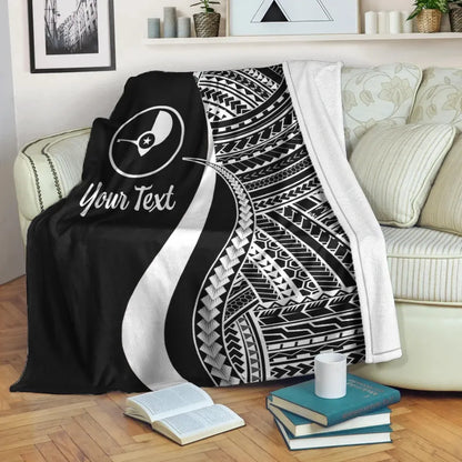Yap Custom Personalised Premium Blanket - White Polynesian Tentacle Tribal Pattern