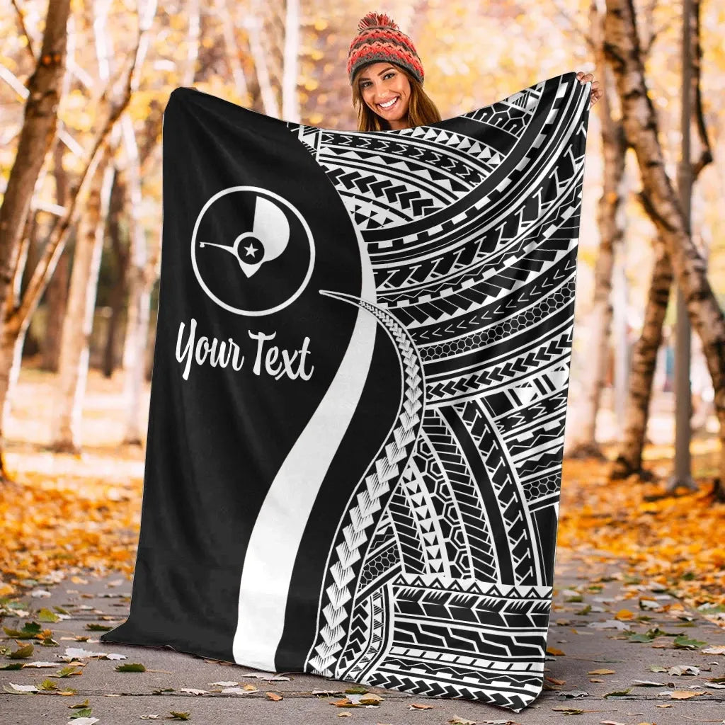 Yap Custom Personalised Premium Blanket - White Polynesian Tentacle Tribal Pattern