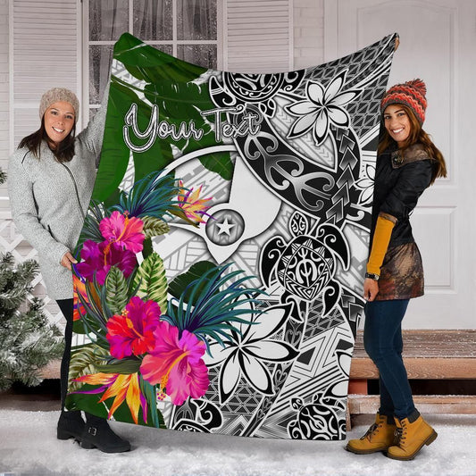 Yap Custom Personalised Premium Blanket White - Turtle Plumeria Banana Leaf