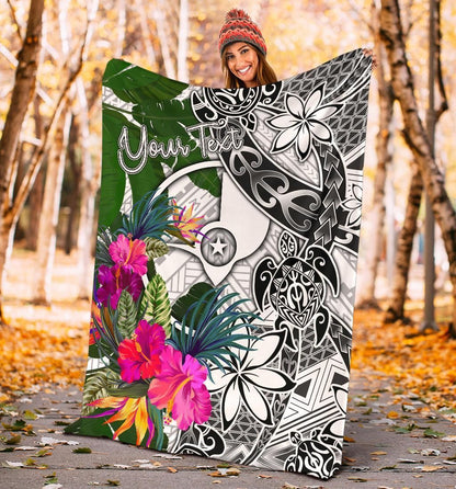Yap Custom Personalised Premium Blanket White - Turtle Plumeria Banana Leaf