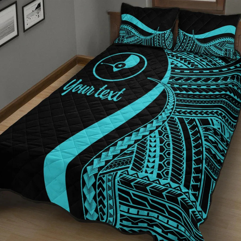 Yap Custom Personalised Quilt Bed Set - Turquoise Polynesian Tentacle Tribal Pattern