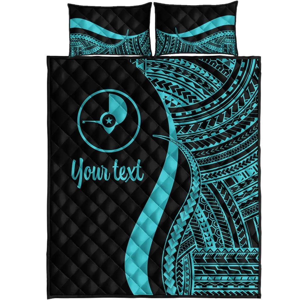 Yap Custom Personalised Quilt Bed Set - Turquoise Polynesian Tentacle Tribal Pattern