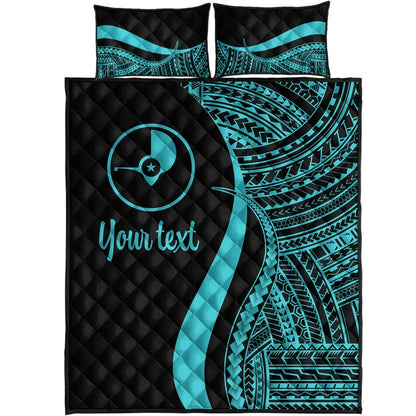 Yap Custom Personalised Quilt Bed Set - Turquoise Polynesian Tentacle Tribal Pattern