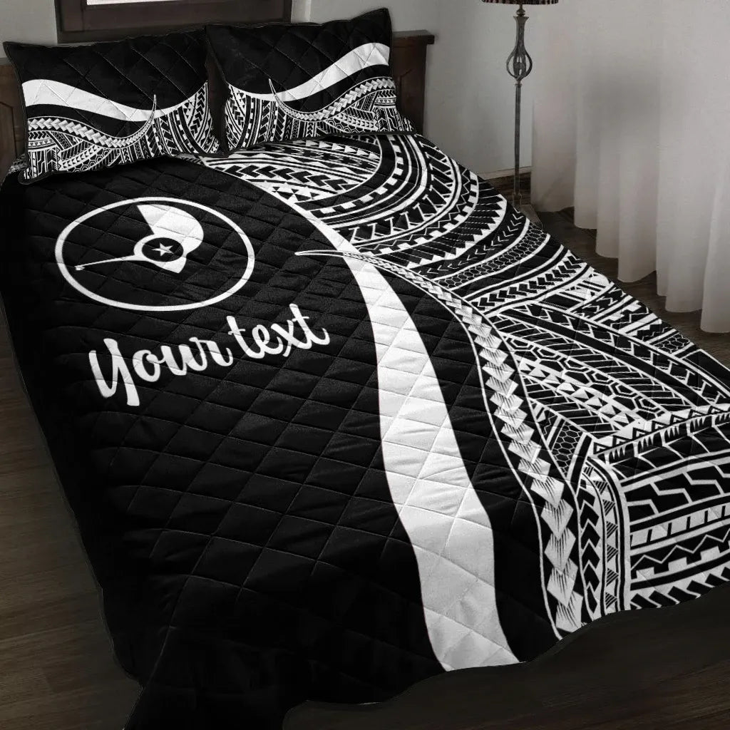 Yap Custom Personalised Quilt Bed Set - White Polynesian Tentacle Tribal Pattern