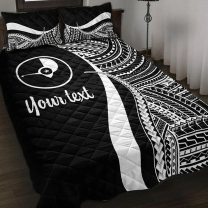 Yap Custom Personalised Quilt Bed Set - White Polynesian Tentacle Tribal Pattern