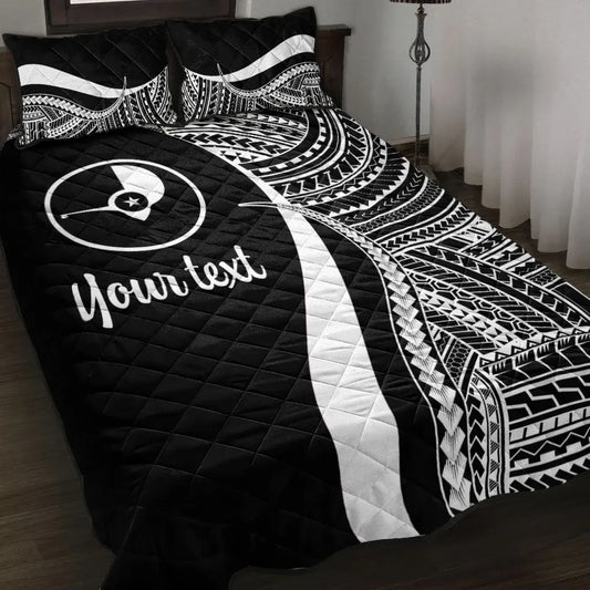 Yap Custom Personalised Quilt Bed Set - White Polynesian Tentacle Tribal Pattern