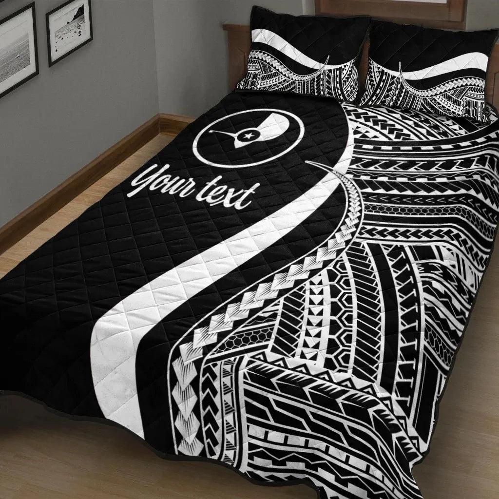 Yap Custom Personalised Quilt Bed Set - White Polynesian Tentacle Tribal Pattern