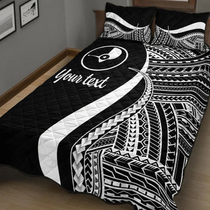 Yap Custom Personalised Quilt Bed Set - White Polynesian Tentacle Tribal Pattern