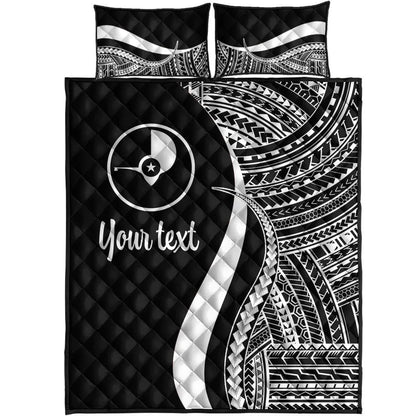 Yap Custom Personalised Quilt Bed Set - White Polynesian Tentacle Tribal Pattern