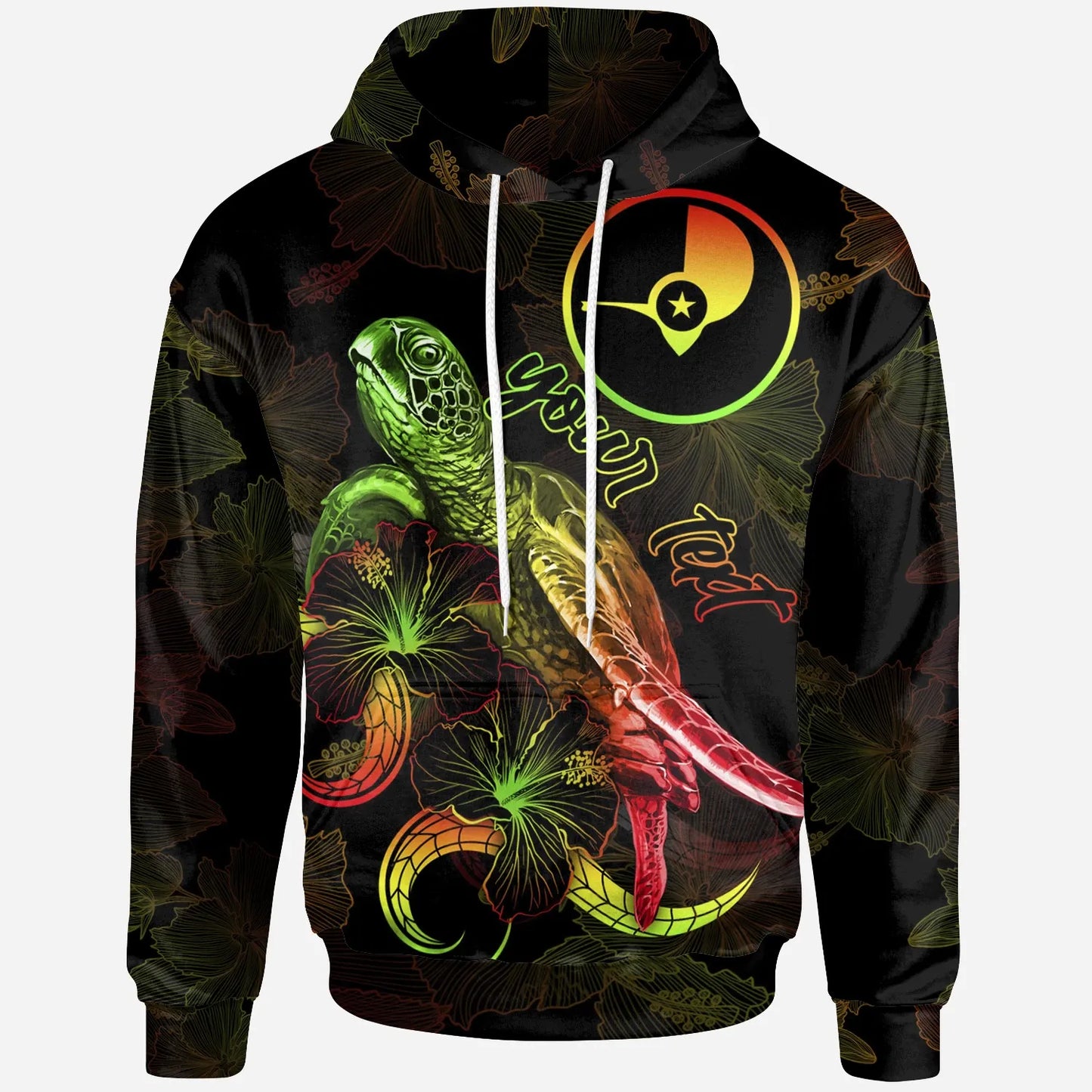 Yap Custom Personalized Polynesian Hoodie - Turtle With Blooming Hibiscus Reggae