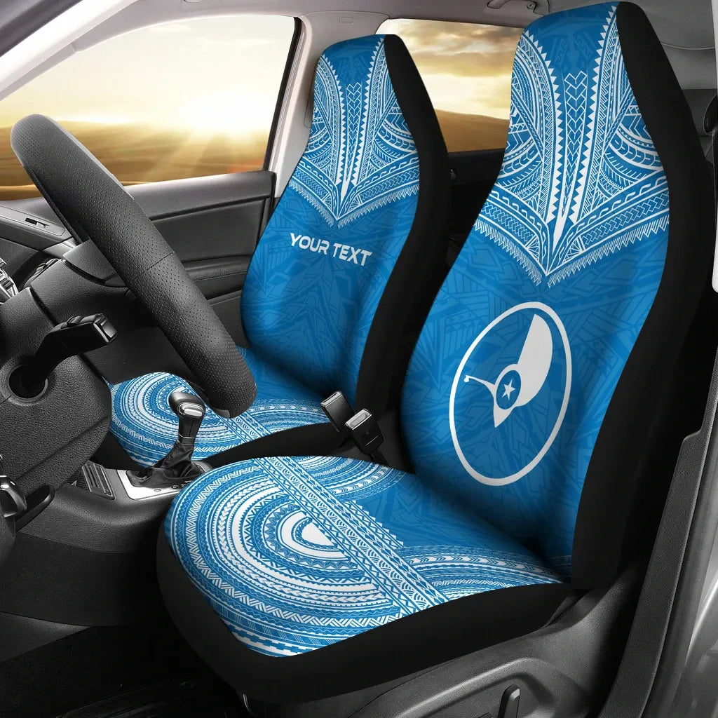 Yap Custom Personalised Car Seat Cover - Yap Flag Polynesian Chief Tattoo Blue Version