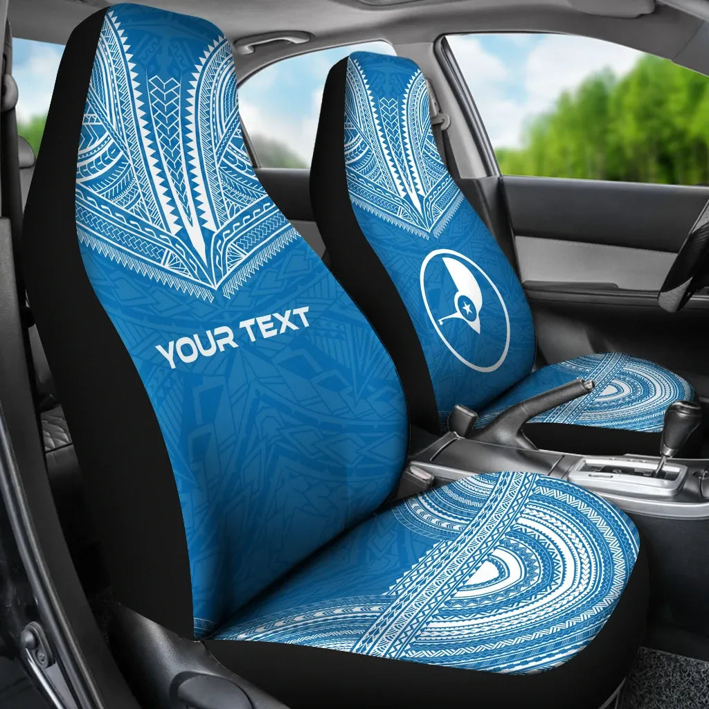 Yap Custom Personalised Car Seat Cover - Yap Flag Polynesian Chief Tattoo Blue Version
