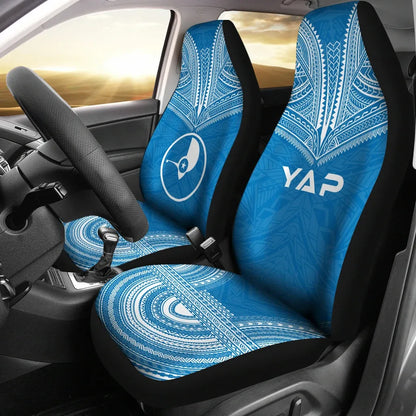 Yap Car Seat Cover - Yap Flag Polynesian Chief Tattoo Blue Version