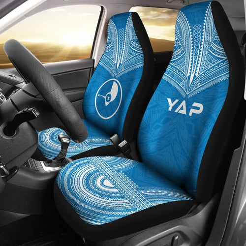 Yap Car Seat Cover - Yap Flag Polynesian Chief Tattoo Blue Version