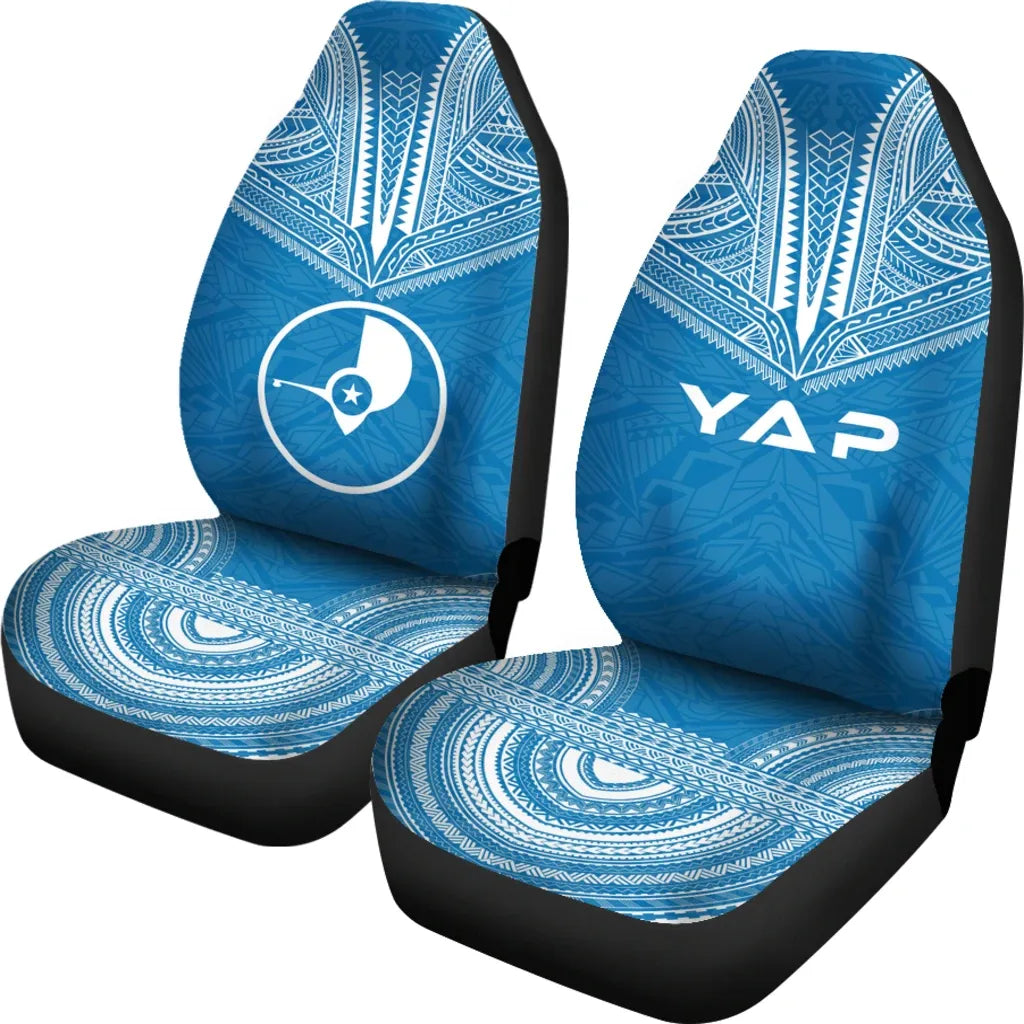 Yap Car Seat Cover - Yap Flag Polynesian Chief Tattoo Blue Version