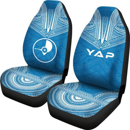 Yap Car Seat Cover - Yap Flag Polynesian Chief Tattoo Blue Version